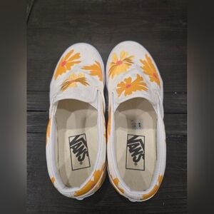Vans Floral Slip-On Sneakers - White and Orange